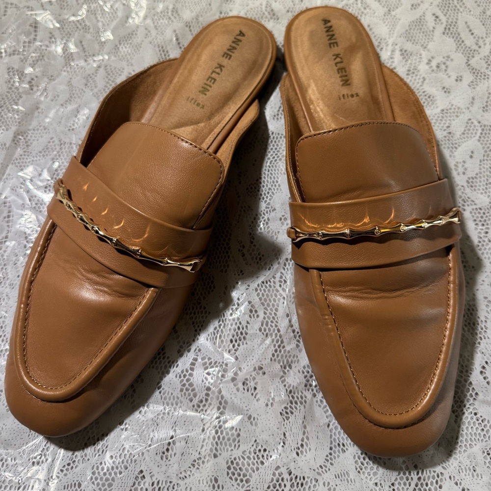Anne Klein Tan Loafers with Gold Detail